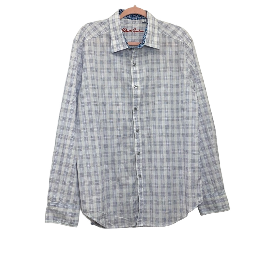 Robert Graham men white classic fit button up long sleeves dress shirts size XL